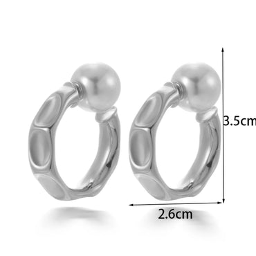 1 Pair French Style Simple Style Korean Style Geometric Round Pearl Plating Stainless Steel 18k Gold Plated Earrings