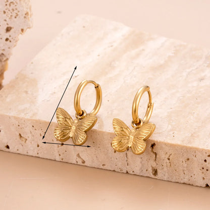 1 Pair French Style Simple Style Korean Style Heart Shape Butterfly Plating Inlay Stainless Steel Zircon 18k Gold Plated Drop Earrings