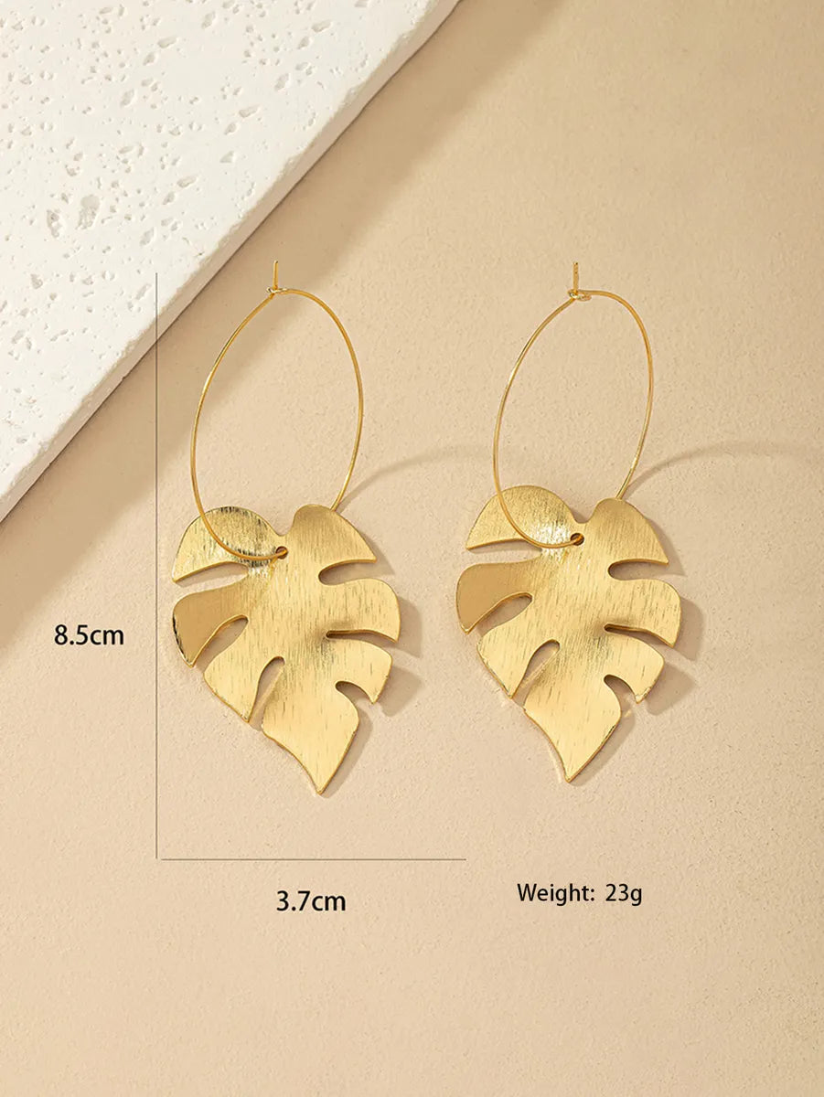 1 Pair French Style Simple Style Leaves Plating Alloy Drop Earrings