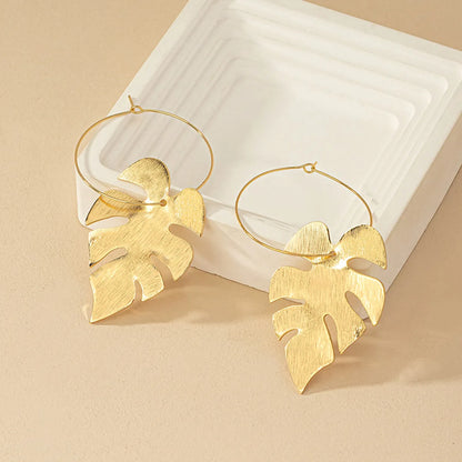 1 Pair French Style Simple Style Leaves Plating Alloy Drop Earrings