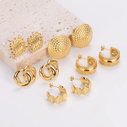 1 Pair French Style Simple Style Round Square Heart Shape 304 Stainless Steel No Inlaid 18K Gold Plated Ear Studs