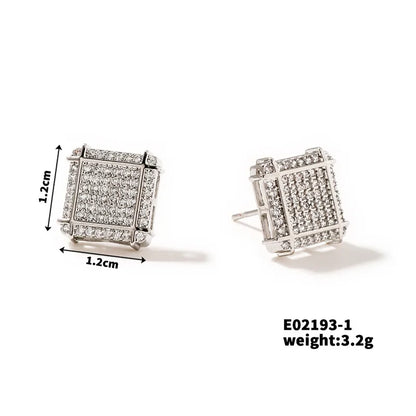 1 Pair French Style Simple Style Shiny Square Inlay Copper Zircon K Gold Plated Rhodium Plated Ear Studs