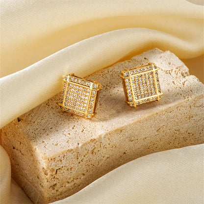 1 Pair French Style Simple Style Shiny Square Inlay Copper Zircon K Gold Plated Rhodium Plated Ear Studs