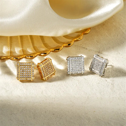 1 Pair French Style Simple Style Shiny Square Inlay Copper Zircon K Gold Plated Rhodium Plated Ear Studs