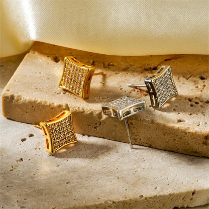 1 Pair French Style Simple Style Shiny Square Inlay Copper Zircon K Gold Plated Rhodium Plated Ear Studs