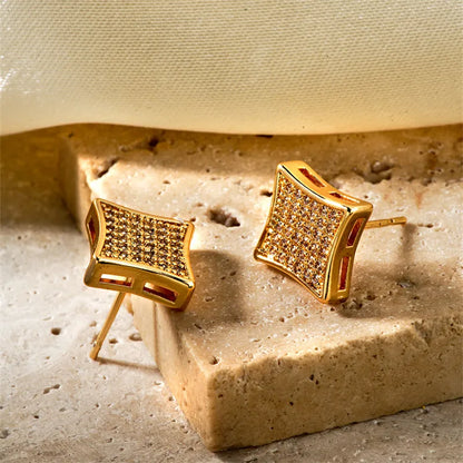 1 Pair French Style Simple Style Shiny Square Inlay Copper Zircon K Gold Plated Rhodium Plated Ear Studs