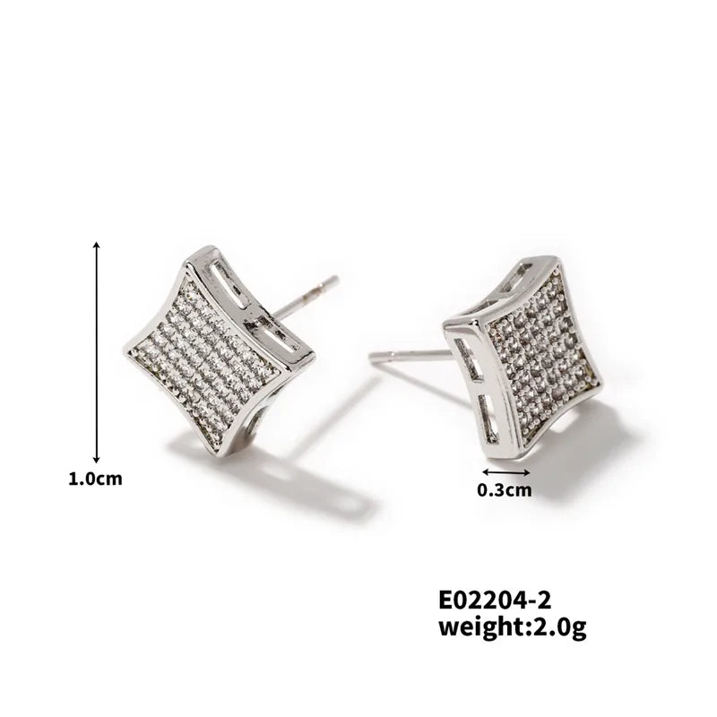 1 Pair French Style Simple Style Shiny Square Inlay Copper Zircon K Gold Plated Rhodium Plated Ear Studs