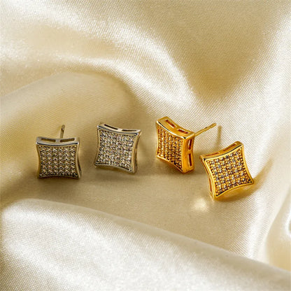 1 Pair French Style Simple Style Shiny Square Inlay Copper Zircon K Gold Plated Rhodium Plated Ear Studs