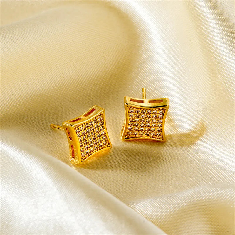 1 Pair French Style Simple Style Shiny Square Inlay Copper Zircon K Gold Plated Rhodium Plated Ear Studs