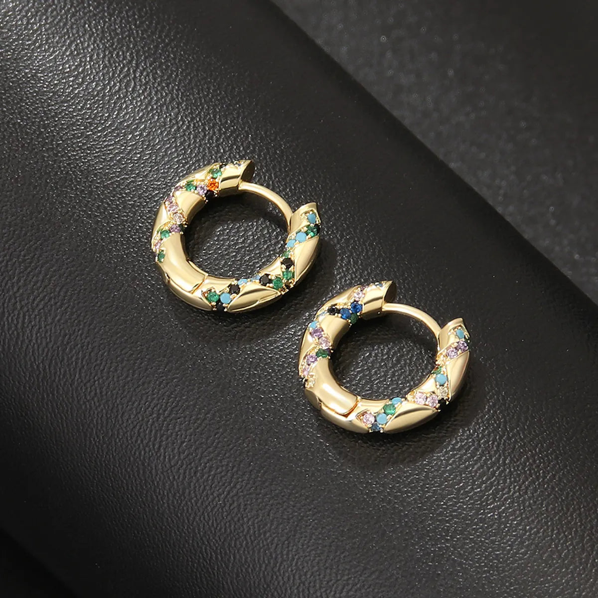 1 Pair French Style Solid Color Plating Inlay Copper Zircon Gold Plated Hoop Earrings