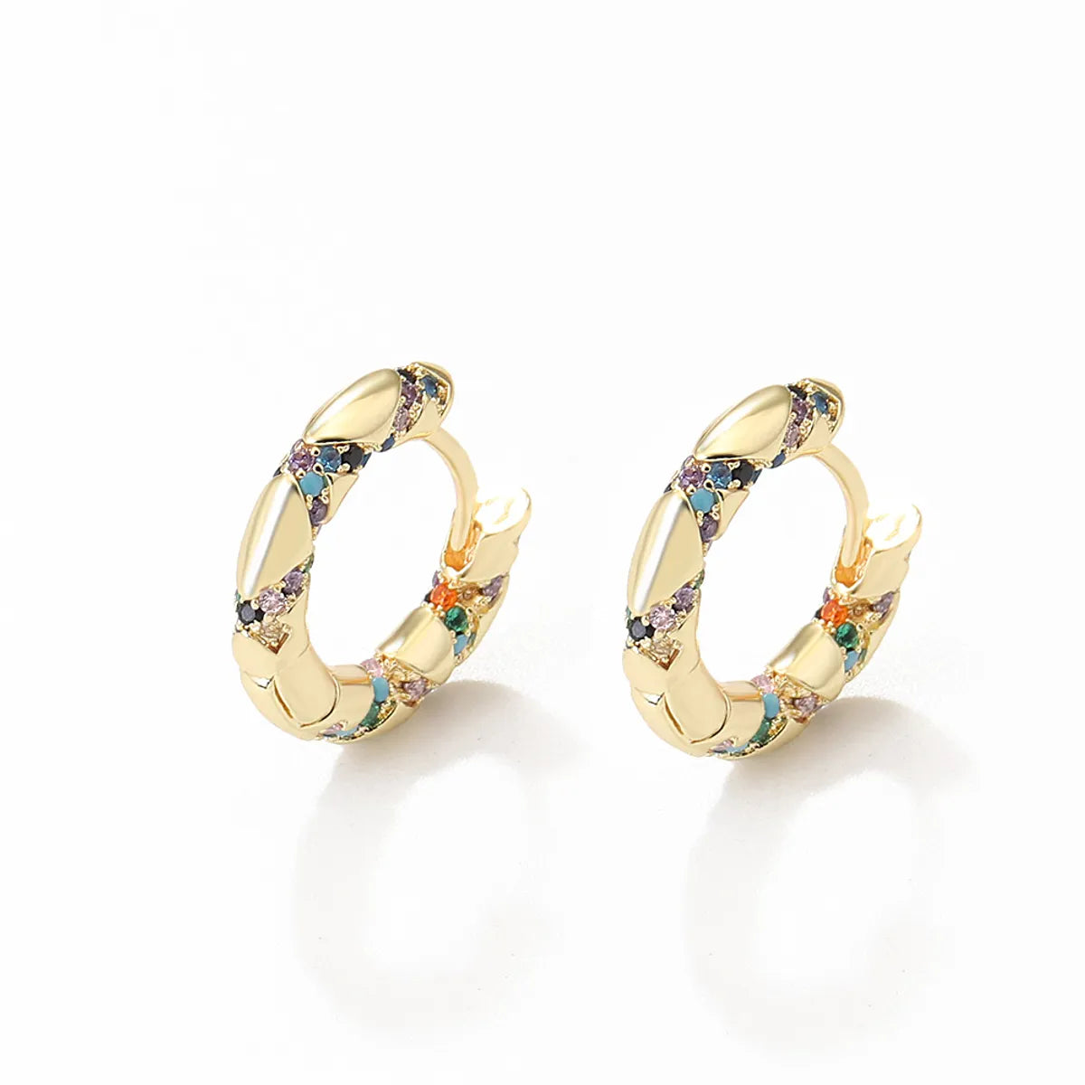 1 Pair French Style Solid Color Plating Inlay Copper Zircon Gold Plated Hoop Earrings