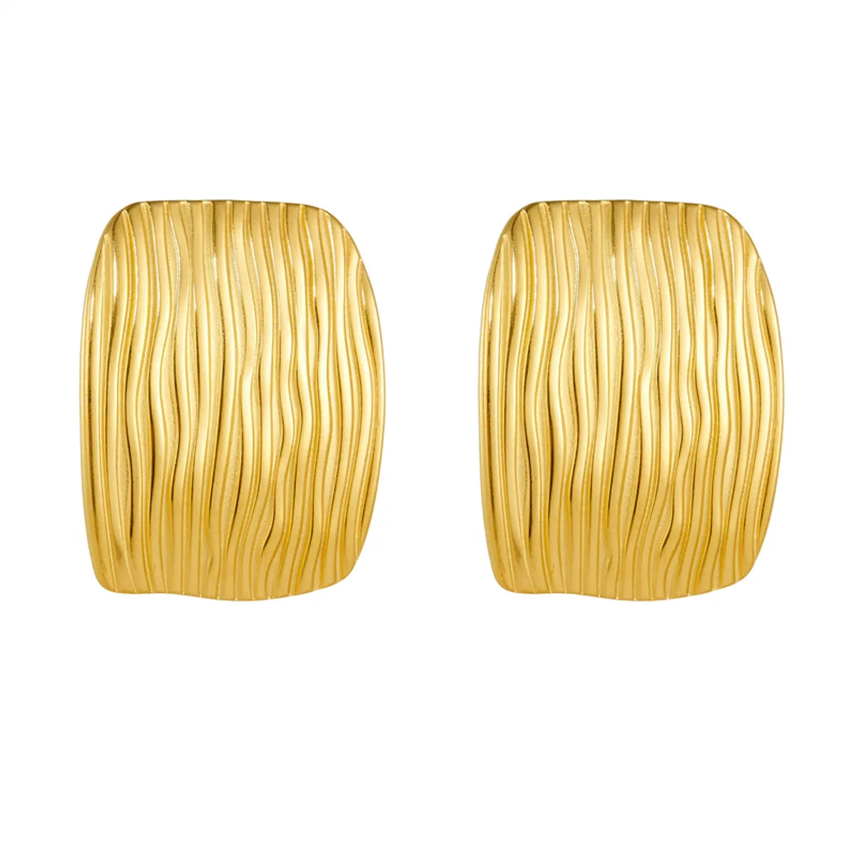 1 Pair French Style Square Pleated 304 Stainless Steel 18K Gold Plated Ear Studs