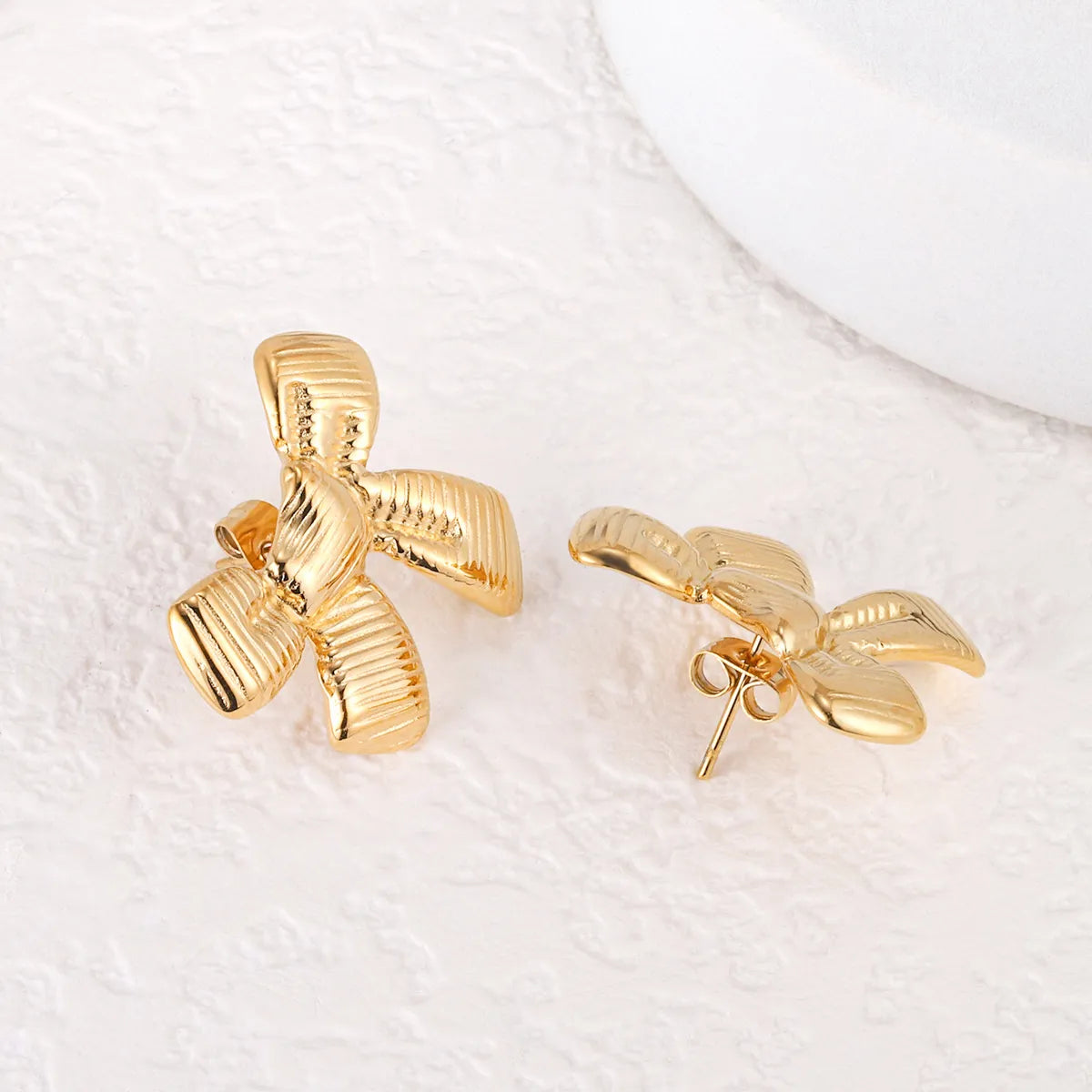 1 Pair French Style Sweet Bow Knot 304 Stainless Steel 14K Gold Plated Ear Studs