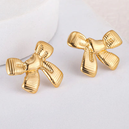 1 Pair French Style Sweet Bow Knot 304 Stainless Steel 14K Gold Plated Ear Studs