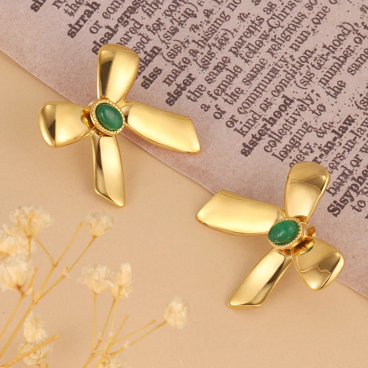 1 Pair French Style Sweet Bow Knot Inlay 304 Stainless Steel Turquoise 14K Gold Plated Ear Studs