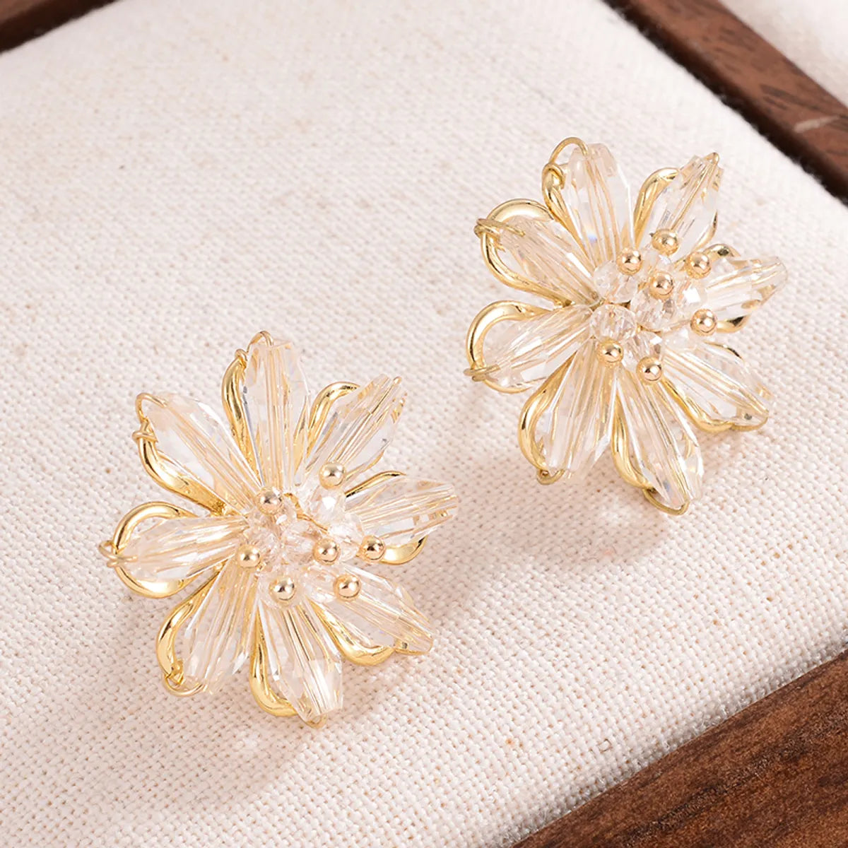 1 Pair French Style Sweet Flower Plating Inlay Alloy Crystal 14k Gold Plated Ear Studs