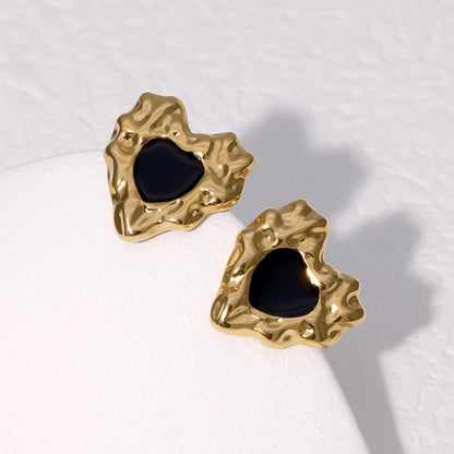 1 Pair French Style Sweet Heart Shape 304 Stainless Steel 18K Gold Plated Ear Studs