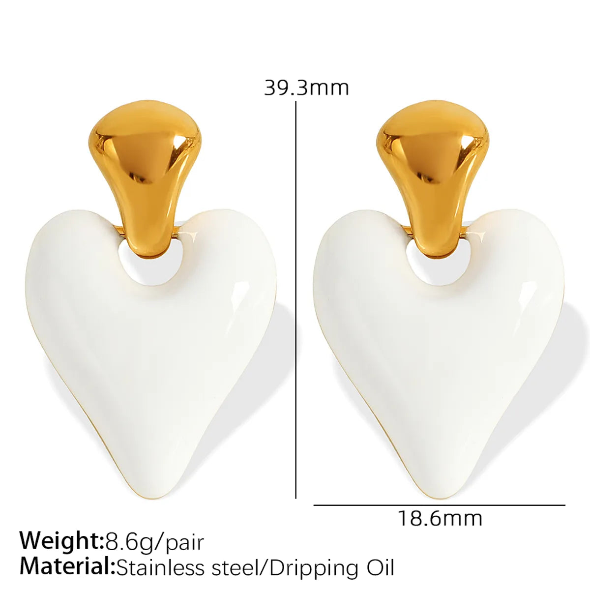 1 Pair French Style Sweet Heart Shape Polishing Epoxy Plating 304 Stainless Steel 18K Gold Plated Drop Earrings