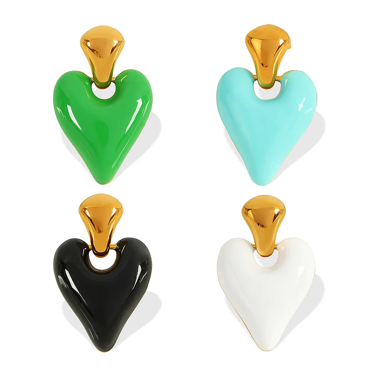 1 Pair French Style Sweet Heart Shape Polishing Epoxy Plating 304 Stainless Steel 18K Gold Plated Drop Earrings