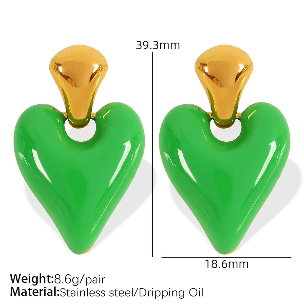 1 Pair French Style Sweet Heart Shape Polishing Epoxy Plating 304 Stainless Steel 18K Gold Plated Drop Earrings