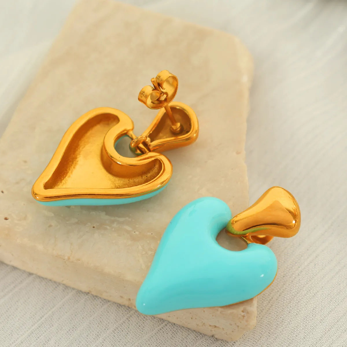 1 Pair French Style Sweet Heart Shape Polishing Epoxy Plating 304 Stainless Steel 18K Gold Plated Drop Earrings