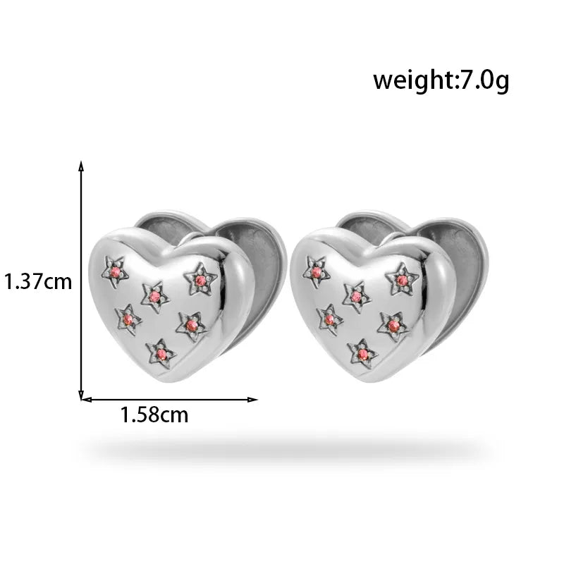 1 Pair French Style Sweet Simple Style Pentagram Round Heart Shape Plating Inlay 304 Stainless Steel Zircon Earrings