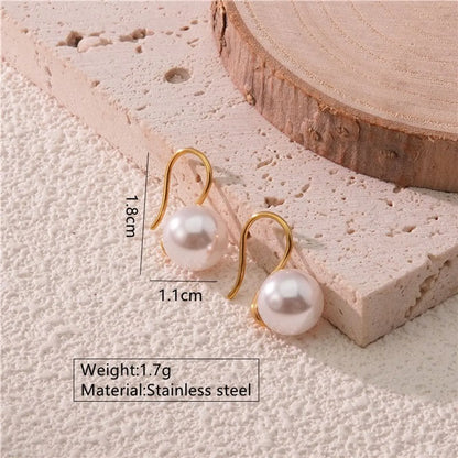 1 Pair French Style Sweet Simple Style Round Flower Inlay 304 Stainless Steel Artificial Pearls 18K Gold Plated Ear Studs Ear Hook