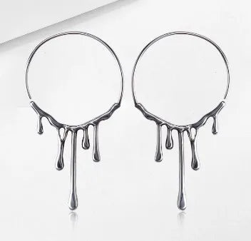 1 Pair French Style Water Droplets 304 Stainless Steel Hoop Earrings
