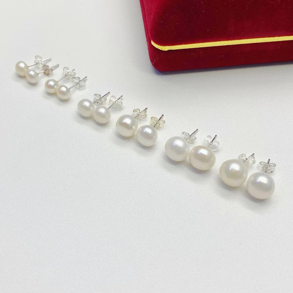 1 Pair Freshwater Pearl Earrings Round Ear Studs