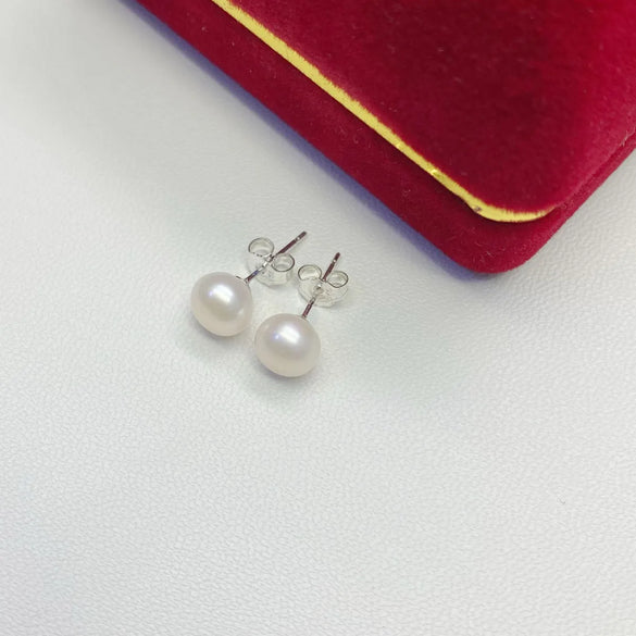 1 Pair Freshwater Pearl Earrings Round Ear Studs