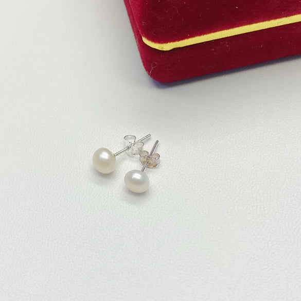 1 Pair Freshwater Pearl Earrings Round Ear Studs