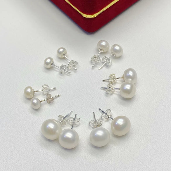 1 Pair Freshwater Pearl Earrings Round Ear Studs