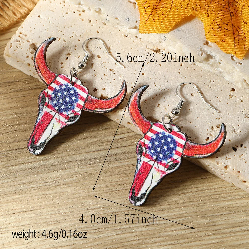 1 Pair Funny American Flag Painted Wood Drop Earrings