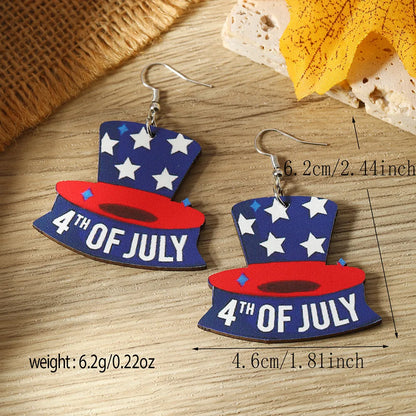 1 Pair Funny American Flag Painted Wood Drop Earrings