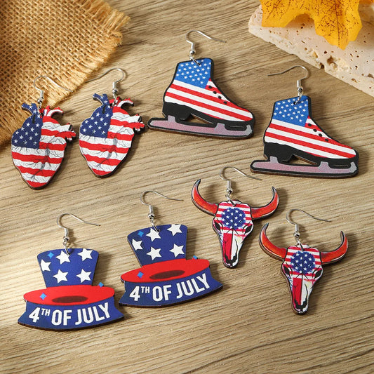 1 Pair Funny American Flag Painted Wood Drop Earrings