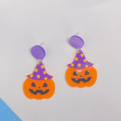 1 Pair Funny Animal Pumpkin Cartoon Character Arylic Drop Earrings