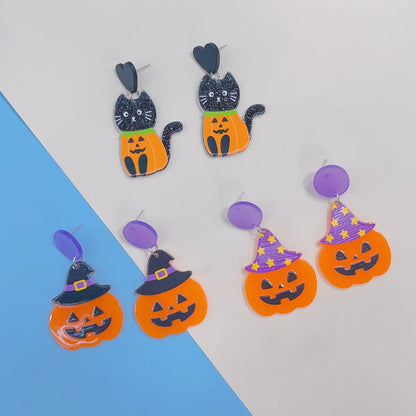 1 Pair Funny Animal Pumpkin Cartoon Character Arylic Drop Earrings