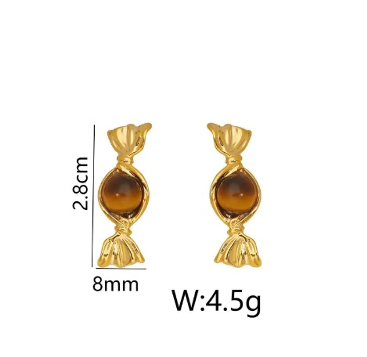 1 Pair Funny Bohemian Sweet Candy Inlay Copper Natural Stone 18K Gold Plated Ear Studs