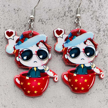 1 Pair Funny Cartoon Character Printing Arylic Drop Earrings