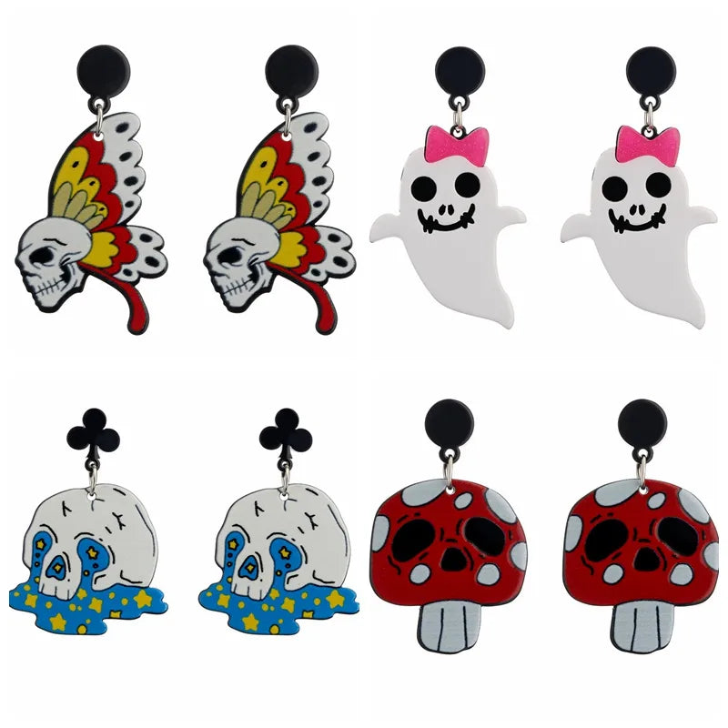 1 Pair Funny Cool Style Skull Ghost Arylic Drop Earrings