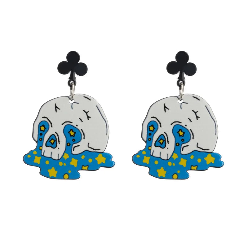 1 Pair Funny Cool Style Skull Ghost Arylic Drop Earrings