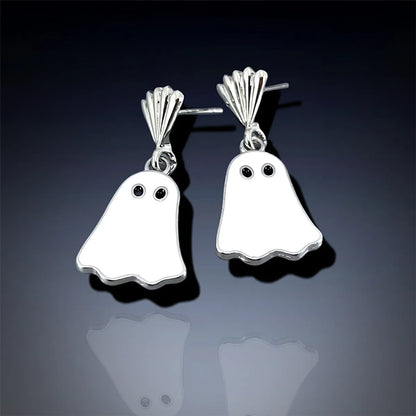 1 Pair Funny Ghost Plating Metal Silver Plated Ear Studs