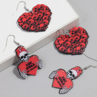 1 Pair Funny Heart Shape Skull Arylic Drop Earrings