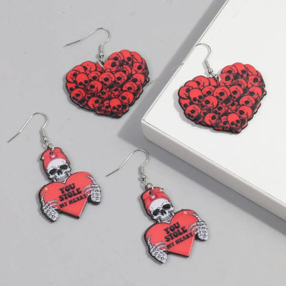 1 Pair Funny Heart Shape Skull Arylic Drop Earrings