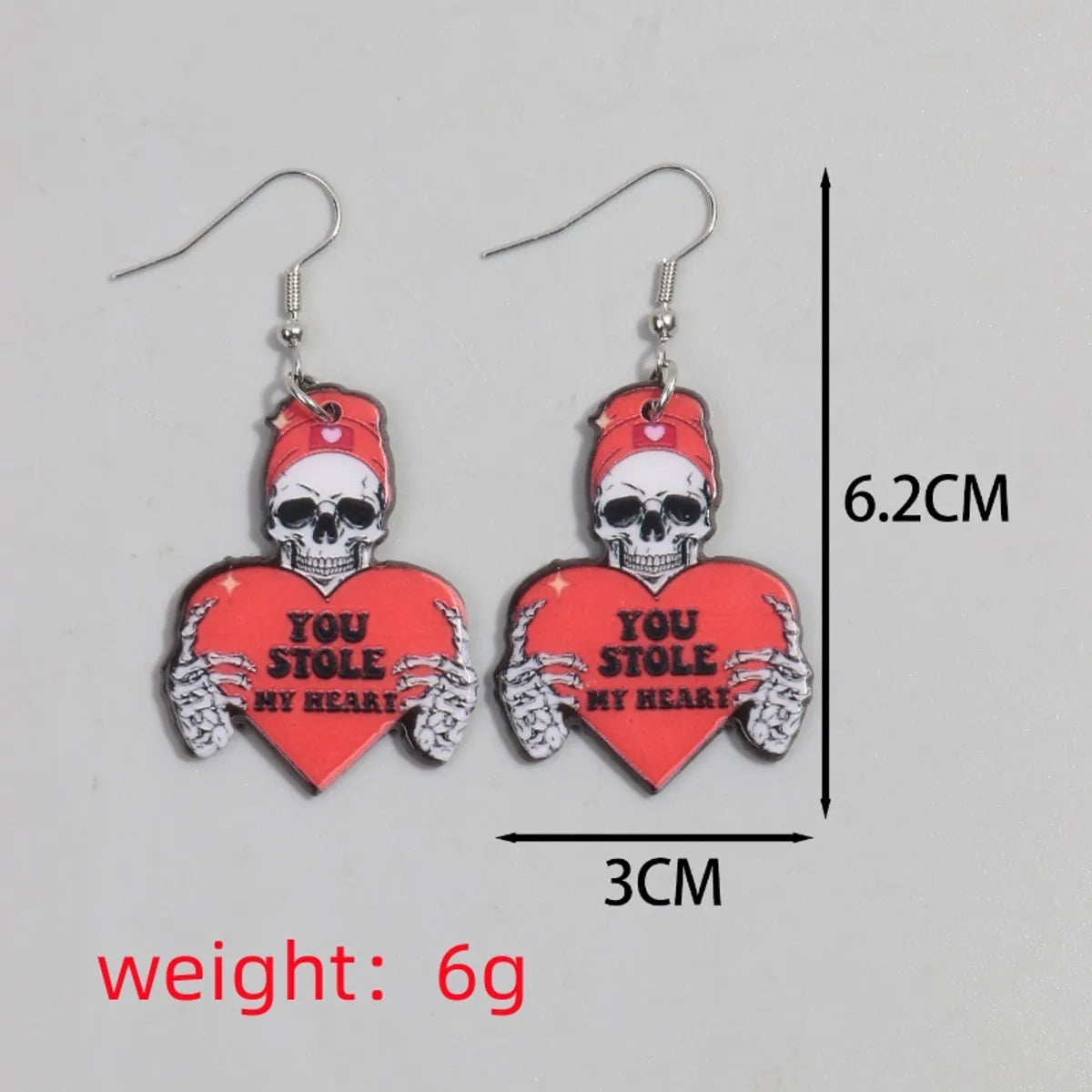 1 Pair Funny Heart Shape Skull Arylic Drop Earrings