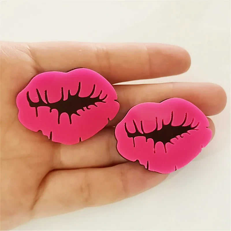 1 Pair Funny Lips Arylic Ear Studs