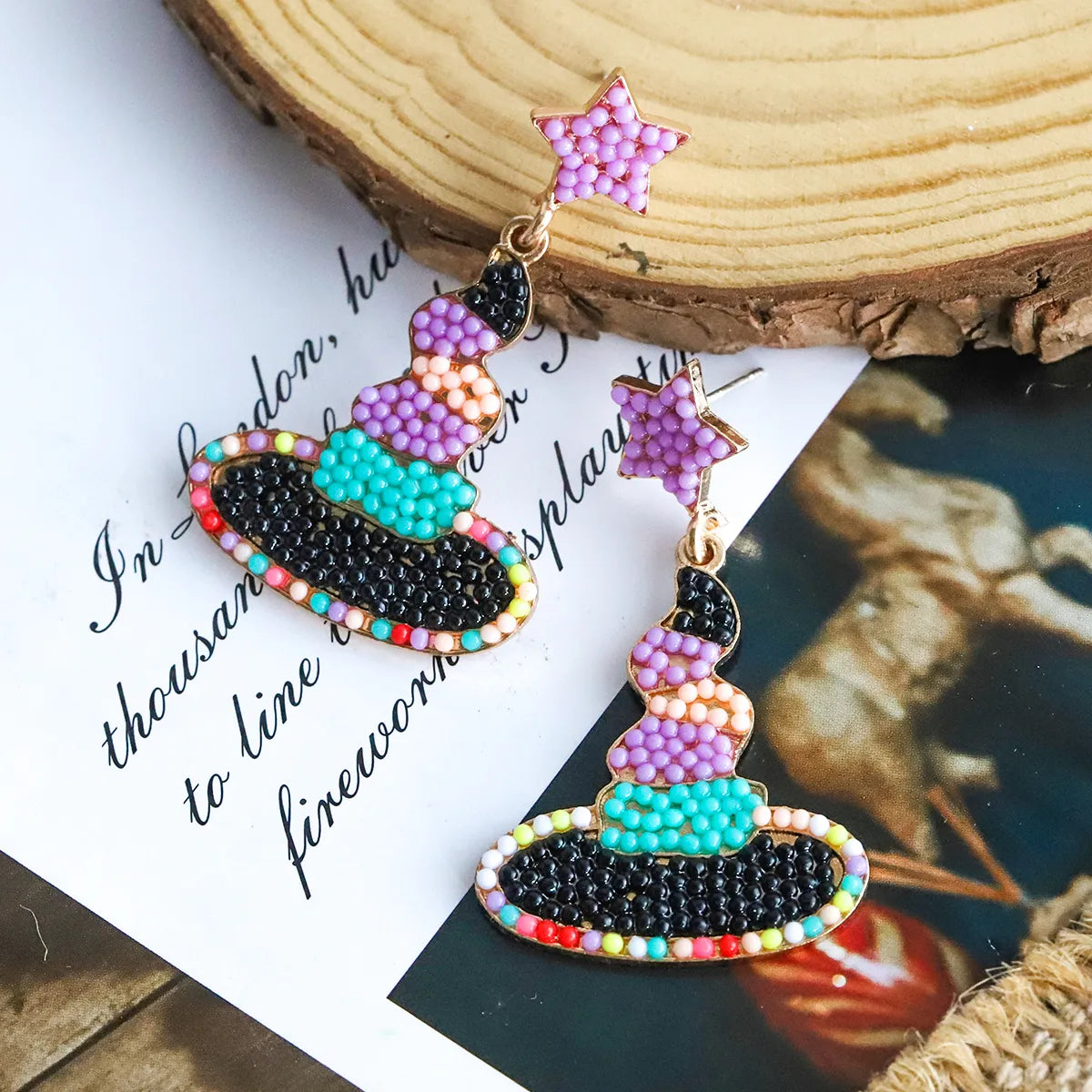 1 Pair Funny Novelty Witch Hat Inlay Alloy Resin Drop Earrings