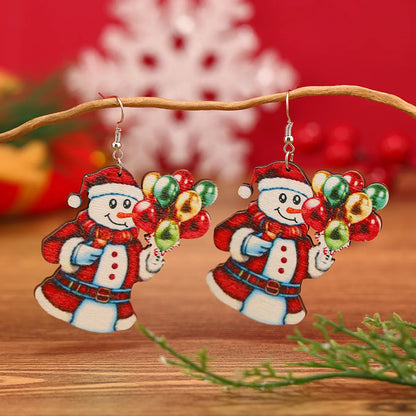 1 Pair Funny Pastoral Animal Santa Claus Wood Silver Plated Drop Earrings