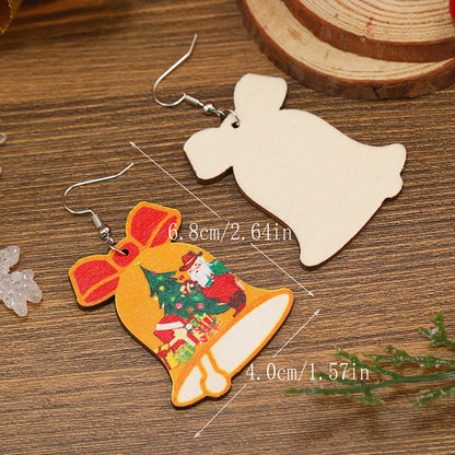 1 Pair Funny Pastoral Animal Santa Claus Wood Silver Plated Drop Earrings