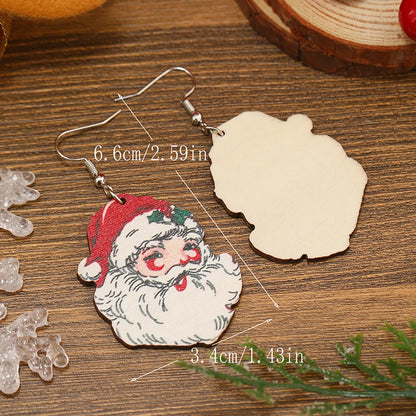 1 Pair Funny Pastoral Animal Santa Claus Wood Silver Plated Drop Earrings